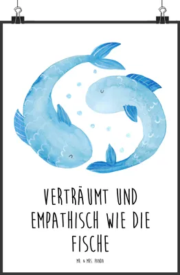 Produktbild von Mr. & Mrs. Panda Poster Sternzeichen Fische DIN A2 - Weiß - Geschenk, Wandbild, wanddruck, Fisch, Geburtstag März, Kunstdruck, Sternbild, Februar, drucke, wanddeko, Bild