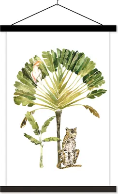 Produktbild von MuchoWow® Textilposter Dschungel - Leopard - Tiere 60x90 cm mit schwarzem Rahmen - Poster Wohnzimmer