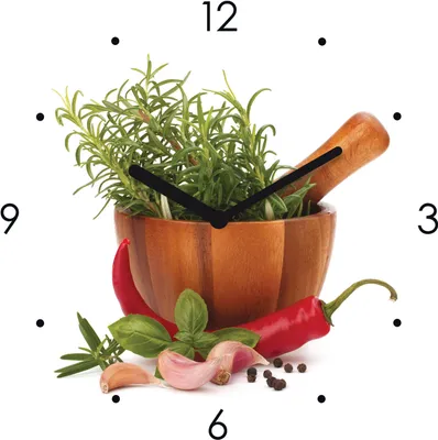 Produktbild von Wanduhr Glas 20x20cm Kräuter Schale Chili Uhr Glasbild Küche Küchenbild Deko