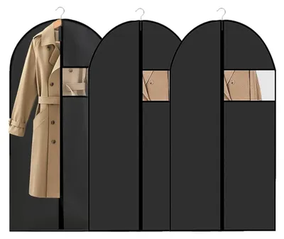 Kleidersack 3er-Set 60x140 cm, atmungsaktiv, Sichtfenster, schwarz