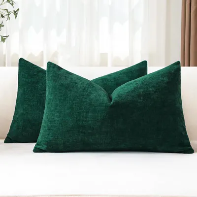 Immagine prodotto di Set di 2 federe per cuscini in velluto, 30x50 cm, verde scuro, morbide, cuscini decorativi