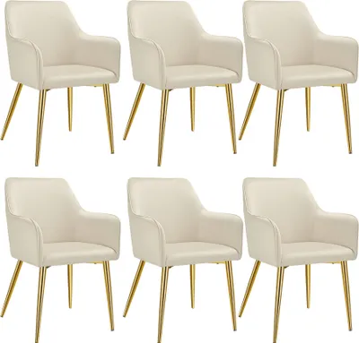 Image de Fauteuil AVANE aspect velours, rembourré - beige, Lot de 6