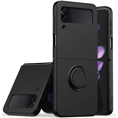 Obrázek produktu pro Samsung Z Flip 3 2021 Pouzdro, s prstencovým držákem a stojánkem, odolné proti poškrábání, měkký silikon pouzdro pro Samsung Galaxy Z Flip 3 5G černé