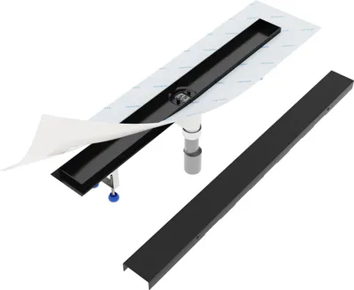 Produktbild von Aquabad SDS Schwarzmatte Duschrinne 120cm mit Blende: Bord, Ablauf Senkrecht Mittig