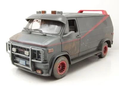 Produktbild von Greenlight Collectibles 13567 GMC Vandura A-Team Van 1983 grau schwarz verschmutzt 1:18