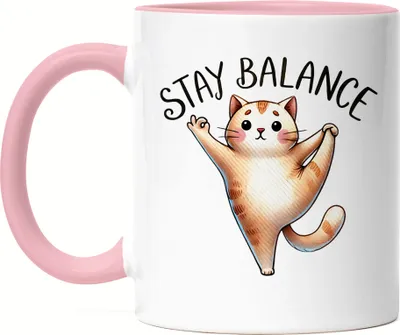 Produktbild von Stay Balance Tasse Rosa Geschenkidee für Katzenliebhaber und Yogafans