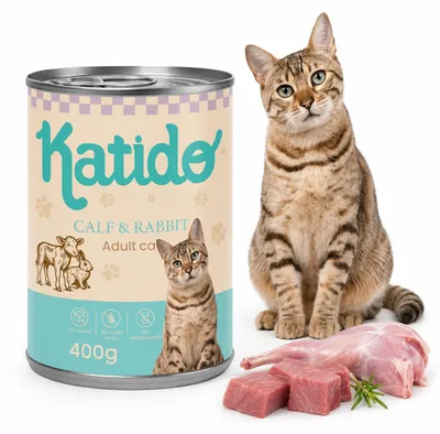 Productafbeelding van KATIDO Kalf met konijn - natvoer voor katten - 400g, AI-gegenereerde afbeelding