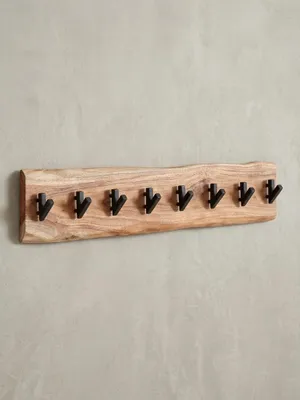Produktbild von Massivholz und Metall Garderobe mit Baumkante, Rustikaler Flurgarderobe, 8 Haken für Jacken & Mäntel. 90x9x19 cm | Kadima Design