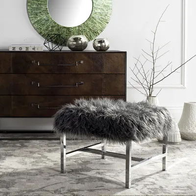 Immagine prodotto di Panca da interno moderna SAFAVIEH, color grigio, dimensioni 53 x 53 x 41,91 cm