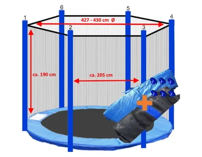 Produktbild von walexo Trampolin Randabdeckung + Sicherheitsnetz für 6 Stangensystem ( 427 cm Ø, Blau/Blau )