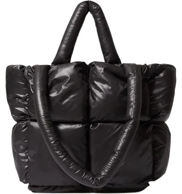 Productafbeelding van Gestikte shopper tas voor dames, glanzend, vierkant, zwart