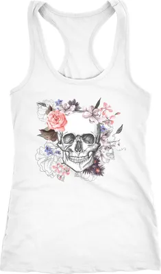 Produktbild von Damen Tank-Top Totenkopf Blumen Flower Skull Boho Schädel Racerback Neverless® weiß XL