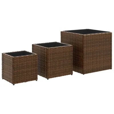Produktbild von vidaXL Pflanzkübel 3 Stk. Braun Poly Rattan