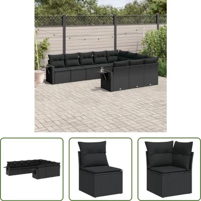 Produktbild von The Living Store 10-tlg. Garten-Sofagarnitur mit Kissen Schwarz Poly Rattan