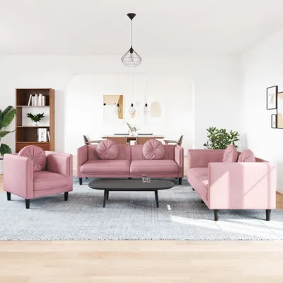 Obrázok produktu pre Maison Exclusive – 3-dielna sedacia súprava s vankúšmi z ružového zamatu
