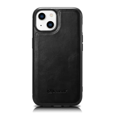 Zdjęcie produktu dla iCarer Leather Oil Wax etui pokryte naturalną skórą do iPhone 14 Plus czarny (WMI14220719-BK)