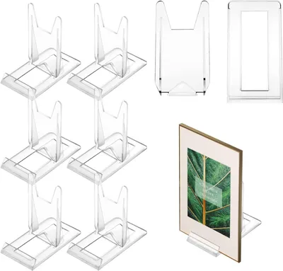 Imagen del producto de Soportes para tarjetas ajustables, juego de 6 unidades, de plástico acrílico, 11,5 x 11 x 6 cm, para fotos y tarjetas de mesa