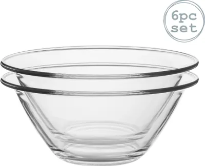 Produktbild von Bormioli Rocco Mr Chef Rührschüssel-Set aus Glas, robust, spülmaschinen- und mikrowellengeeignet, 4 l, 6 Stück