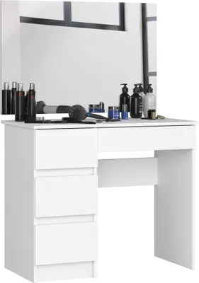 Produktbild von Akord Schminktisch Mit Linksseitigem Spiegel Weiß 90X50X142 Cm