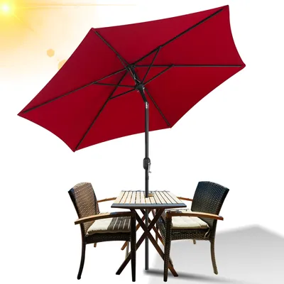 Produktbild von Jayseuw Sonnenschirm Ø270 cm Rot beidseitig um 30° knickbar UV-beständig Terrassenschirm Ampelschirm Marktschirm Strandschirm
