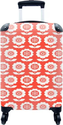 Produktbild von MuchoWow® MuchoWow® Koffer Handgepäck Trolley Rollkoffer Kleine Reisekoffer mit 4 Rollen - Blumen - Muster - Rot - Cabin Size < 55x40x23 cm & 55x40x20 cm - Fotokoffer - Kabinenkoffer - Boardgepäck - R