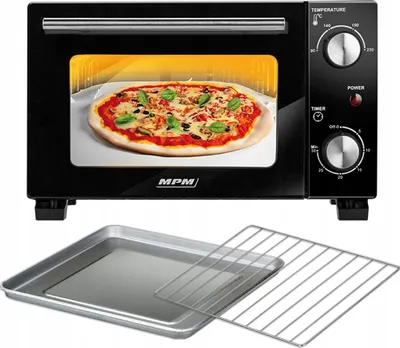 Produktbild von MPM Mini-Backofen MPE-13, 10L, 800W, Ober-/Unterhitze, Zeitschaltuhr, Temperaturregler, inkl. Rost & Backblech, 37.3x31x23.7cm, 3.62kg