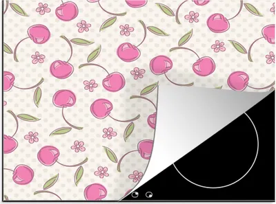 Produktbild von KitchenYeah© Herdabdeckplatte Kirschen - Blumen - Tupfen - Muster , 59x52cm, Küche Deko, Glaskeramikkochfeld Herdabdeckung, Abdeckplatte fùr Kochfeld