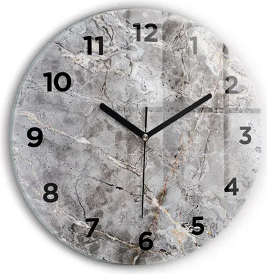 Produktbild von Wallfluent Wanduhr – Stilles Quarzuhrwerk - Uhr Dekoration Wohnzimmer Schlafzimmer Küche - Zifferblatt - schwarze Zeiger - 30 cm - Grauer Granitmarmor