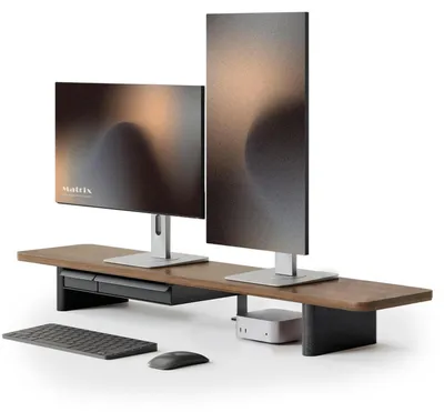Zdjęcie produktu dla Podstawa pod monitor 108 cm, wykonana z litego drewna, do laptopa, komputera, telewizora, kolor brązowy