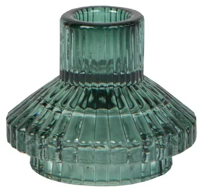 Image de Talking Tables : Bougeoir en verre vert sauge, petit, avec motif texturé, idéal pour