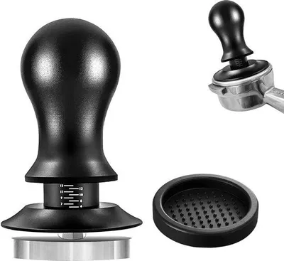 Image de Tasseur à espresso en acier inoxydable, 53 mm, 13,6 kg, pression calibrée, pour kit de barista avec porte-filtres de 53 mm et 54 mm