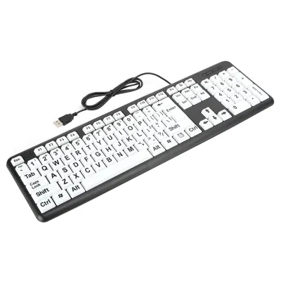 Obrázok produktu pre Čierna klávesnica pre zrakovo postihnutých, drôtová klávesnica USB pre starších ľudí s bielymi klávesmi a veľkým písmom