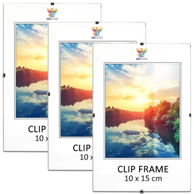 Produktbild von MG Design Cliprahmen Set 10 Stück A5 15x21 cm - rahmenlos mit Acrylglas & HDF-Rückwand, für Fotos/Poster/Puzzle, hoch/quer