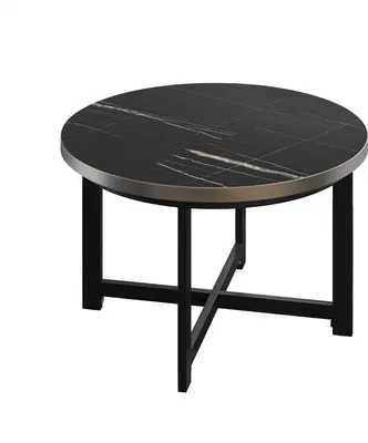 Produktbild von BO | Bistro Tisch | Ø60xH52cm | 25mm | Edelstahl Rand | Schwarz Marmor/ Schwarz | Bistro Tisch Restauranttisch