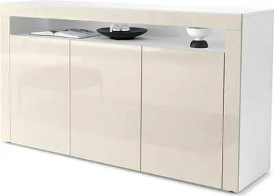 Produktbild von Vladon Sideboard Valencia,  Germany, Kommode mit 3 Türen und 1 offenem Fach, Weiß matt/Creme Hochglanz/Creme Hochglanz (155 x 92 x 40 cm)