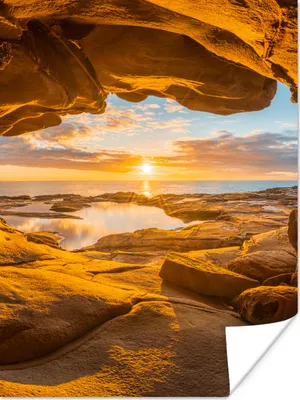 Produktbild von MuchoWow® Poster Höhle - Meer - Horizont - Sonnenuntergang 120x160 cm - Wandbilder