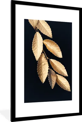 Produktbild von MuchoWow® Gerahmtes Poster Blätter - Schwarz - Gold - Luxus - Pflanzen 60x90 cm - Poster mit Schwarzem Bilderrahmen Wandposter Rahmen Foto Bilder - Dekoration - Wandposter Wohnzimmer - Hochwertig