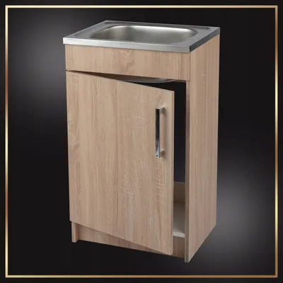 A product shot of a kitchen cabinet with a sink.