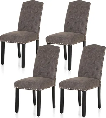 Productafbeelding van Eetkamerstoelen Set van 4 met Massief Houten Poten, Hoge Rugleuning en Kunstlederen Bekleding