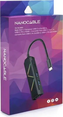 Obrázek produktu pro Nanocable 10.16.0401, Kabel, USB 3.2 Gen 1 (3.1 Gen 1) Type-C, 100 W, Černá, 4K Ultra HD, 60 Hz