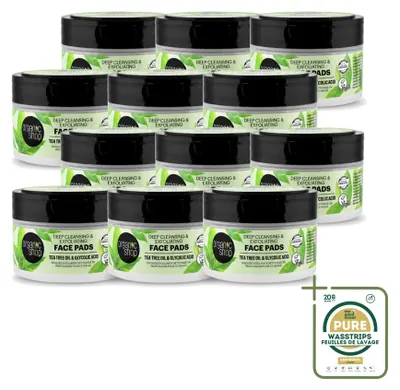 Image de 12 boîtes de disques démaquillants biologiques pour le visage, nettoyage en profondeur, à l'huile d'arbre à thé et à l'acide glycolique, 20 pièces par boîte - Pack économique - 12 boîtes