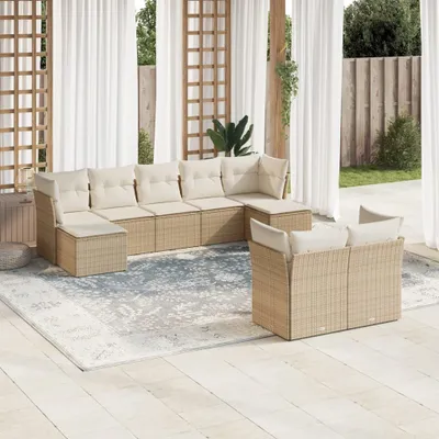 Produktbild von "2024"cloris 9-tlg. Garten-Sofagarnitur mit Kissen Beige Poly Rattan - Gartenmöbelgarnituren CHY47807074