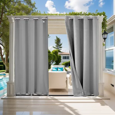 Obrázek produktu pro (132 cm * 238 cm, světle šedá) 1 kus Venkovní záclony Větruodolný Blackout Tepelně izolační 3D reliéfní vodotěsné záclony Grommet Top a Tab Bottom Drape pro Patio Cabana Veranda Gazebo Privacy Curtain