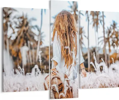 Produktbild von Bild auf Leinwand - Leinwandbild - 3 Teile - Wiese Frau Gras - 95x80cm - Wand Bild - Wanddeko - Wandbilder - Leinwanddruck - Bilder - Wanddekoration - Leinwand bilder - Wandbild - CB95x80-5115