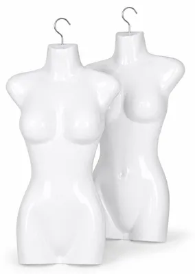 Produktbild von 2er Set Torso Weiblich - 72 cm Damentorso aus Kunststoff - Oberkörper Halbplastik in Farbe weiß - Mannequin Büste - 2 Stück Halbplastischer Damenbody - Puppe Figur - Schaufensterpuppe mit Haken