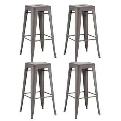 Produktbild von 4x Stuhl Hocker Metall Farbwahl Used Look Sitzfläche Holz Barhocker stapelbar, Farbe:matt/metallic braun, Material:Metall