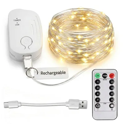 Obrázek produktu pro Nabíjecí světelná girlanda s dálkovým ovládáním, délka 5 metrů, 50 LED diod, stmívatelná, měděný drát