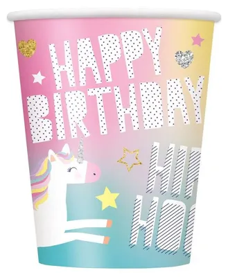 Produktbild von Pappbecher Einhorn Happy Birthday 266ml/8Stk.