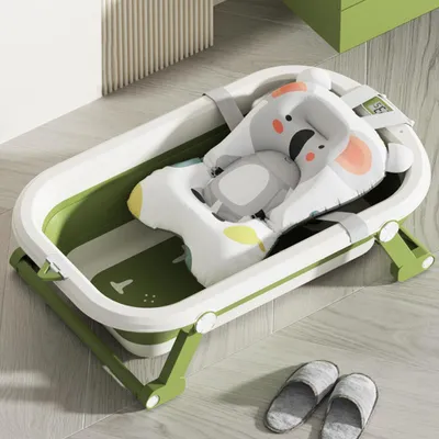 Produktbild von Faltbare Badewanne Baby mit Rutschfester Matte und Thermometer,Tragbare Baby Bathtub für Neugeborene Kleinkinder 0-36 Monate 80x50x22cm Grün