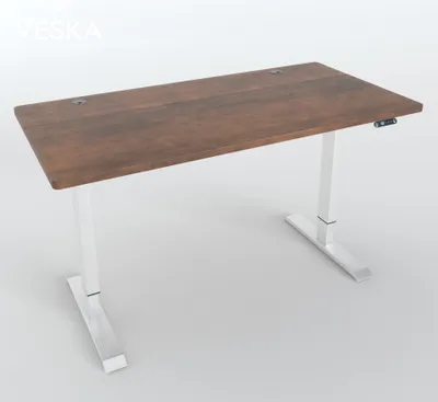 Produktbild von Höhenverstellbarer Schreibtisch (140 x 70 cm) - Sitz- & Stehpult - Bürotisch Elektrisch Höhenverstellbar mit Touchscreen & Stahlfüßen - Weiß/Antik